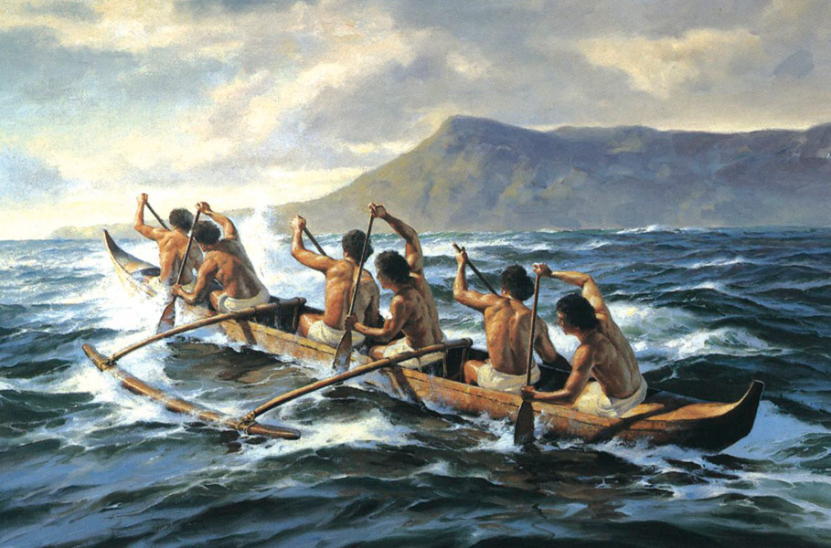 foto antiga de uma canoa polinésia