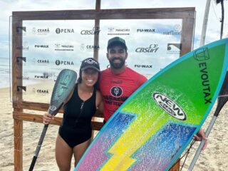 Aline Adisaka e Wellington Reis Brasileiro de SUP Surf