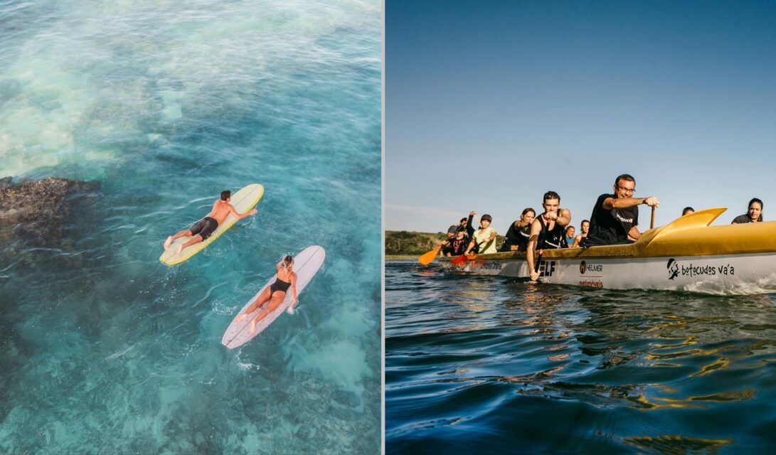 Remada va'a e surfe